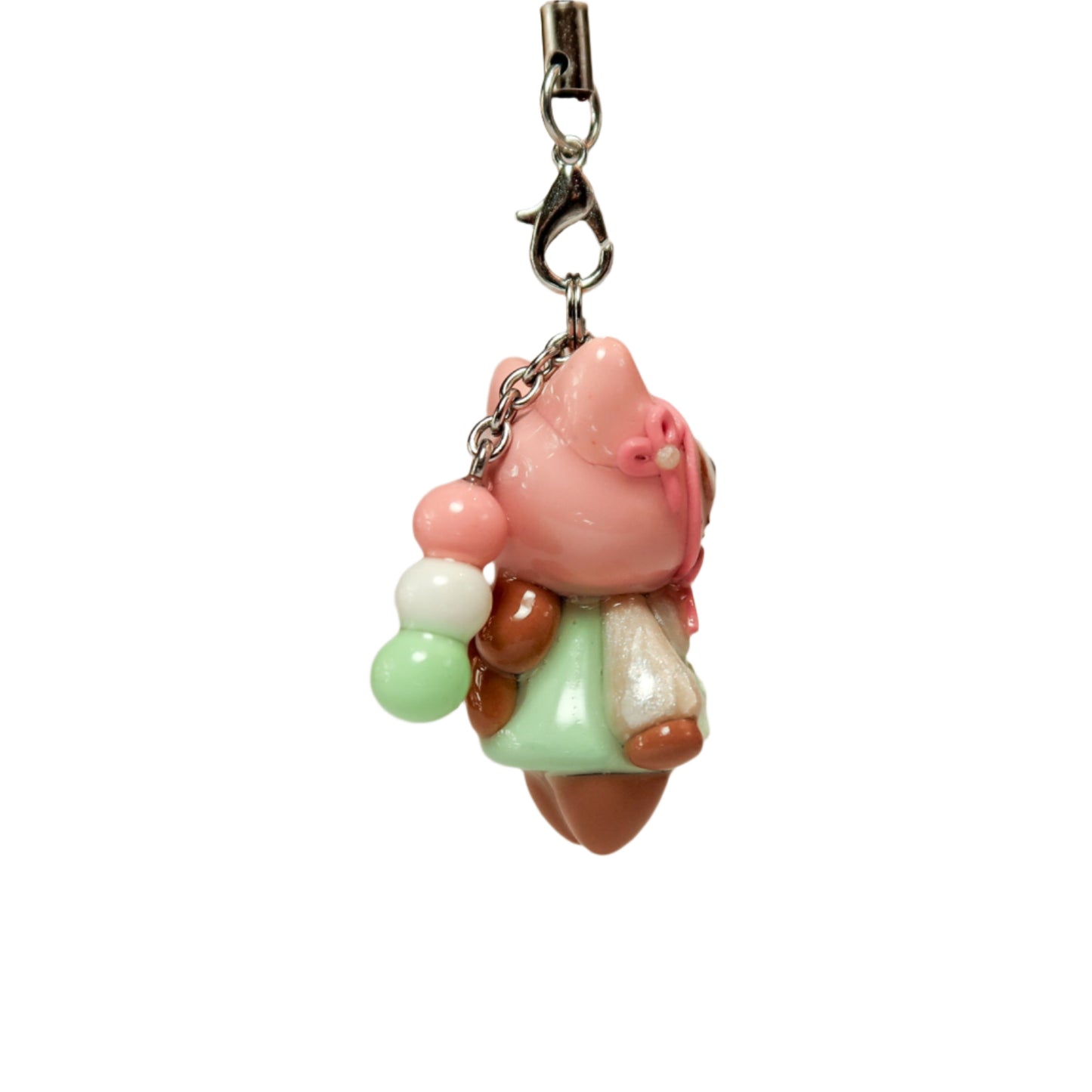 Pink white and green Dango Bon with mini dango side view