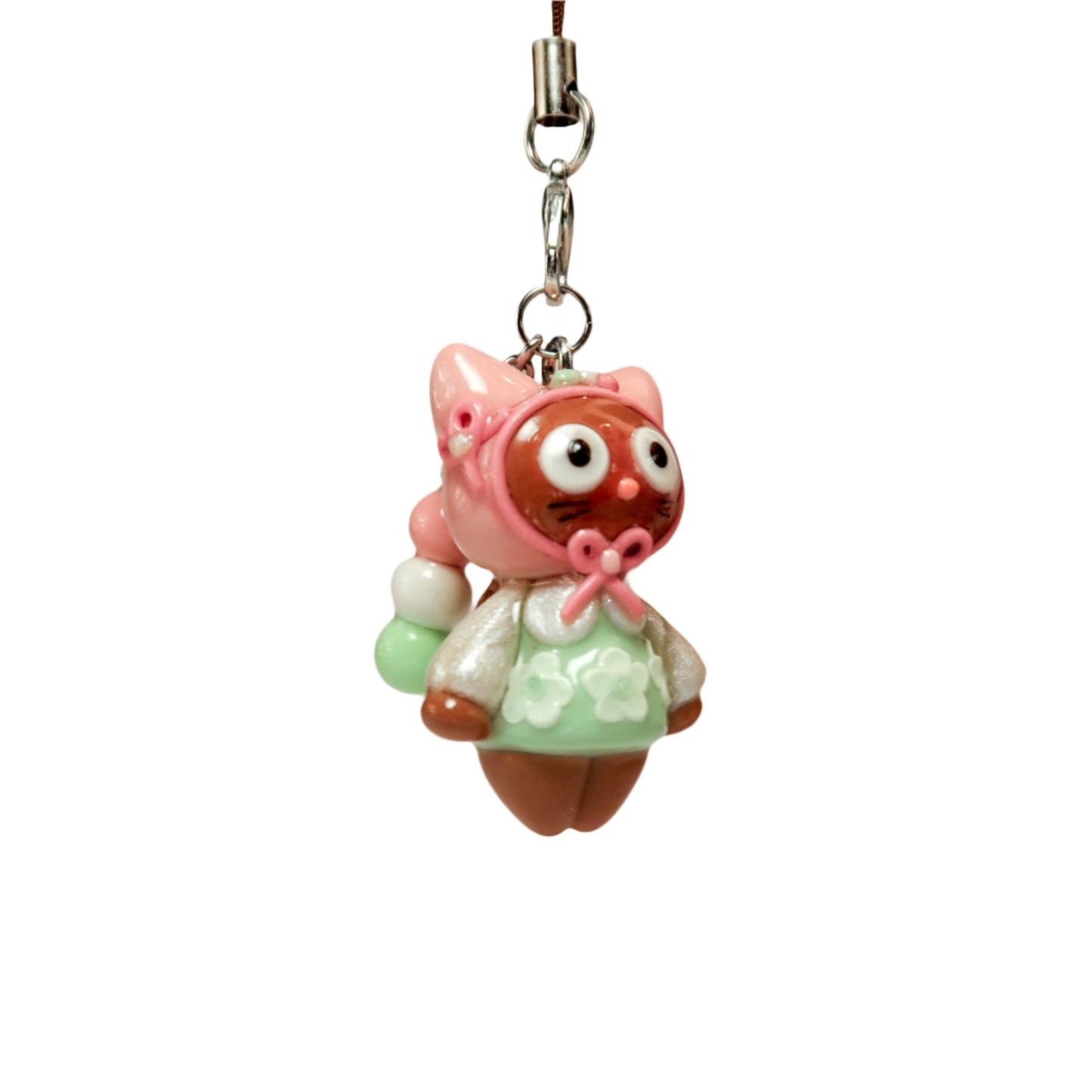 Pink white and green Dango Bon with mini dango side front view