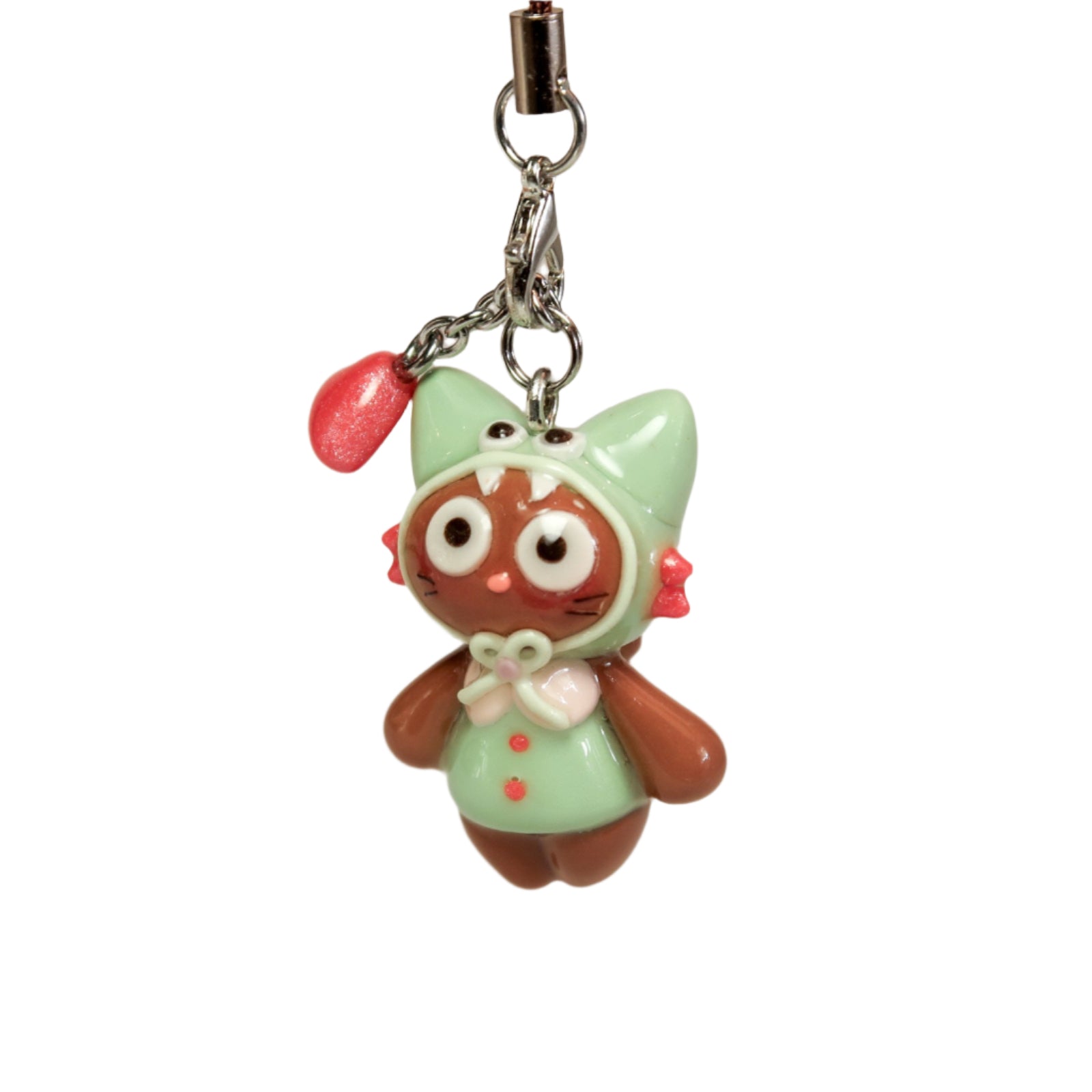 Green Monster Bon with red sparkly heart front view