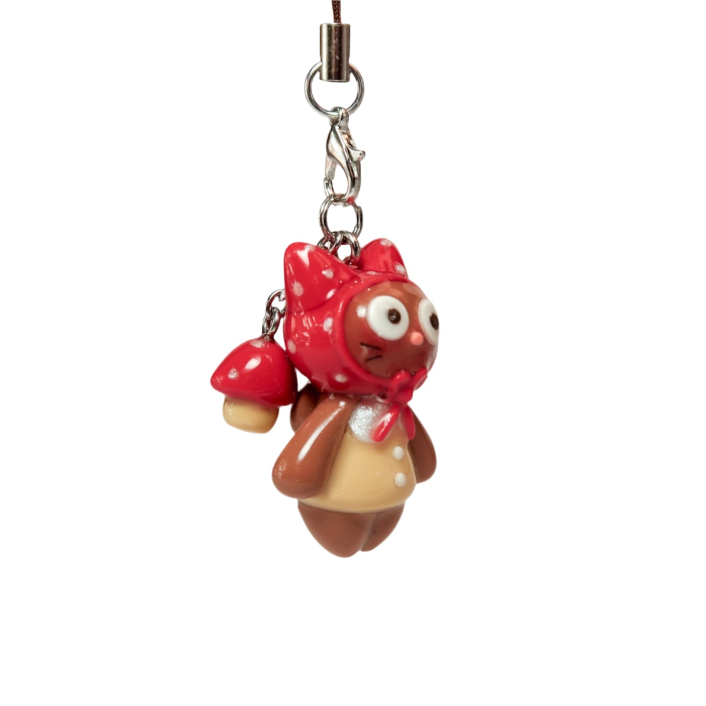 Red spotty Mushy Bon with mini mushroom side view